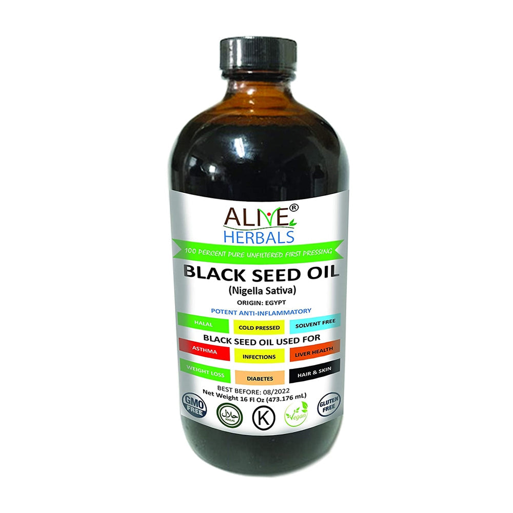 Alive Herbal BLACK SEED OIL  VIRGIN 100% Raw Cold Pressed-16 OZ